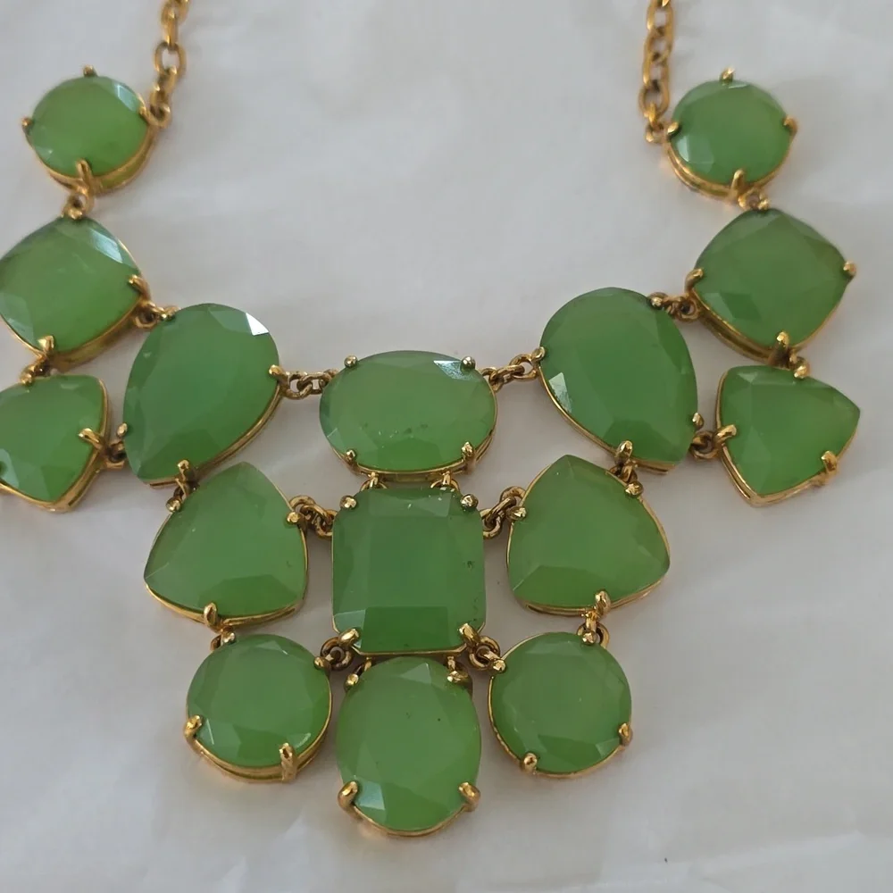 KATE SPADE NY Vegas Jewels Elegant Mint Green and Gold Statement Bib Necklace…